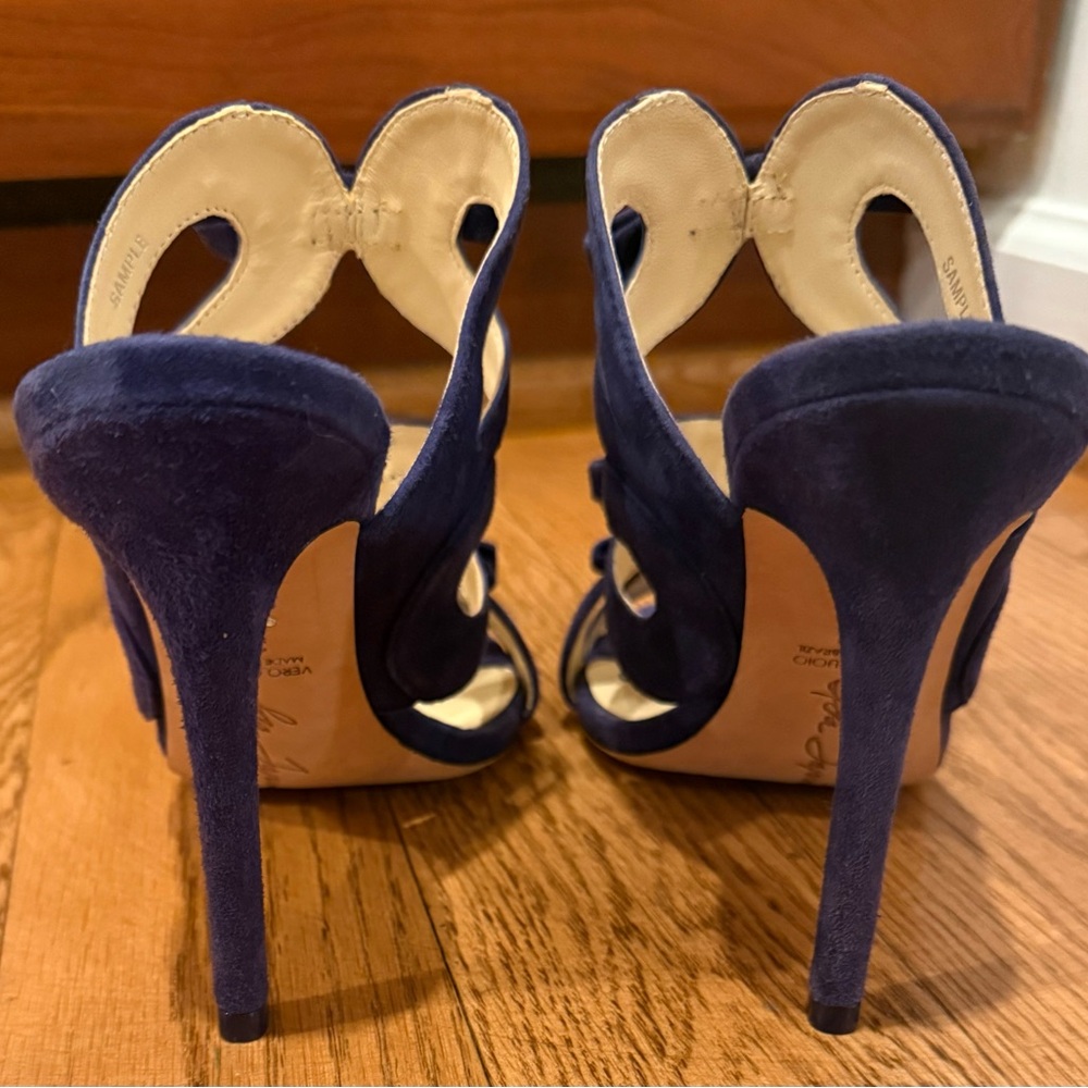 Women's Navy Bow Suede Heels - Picture 2 of 4